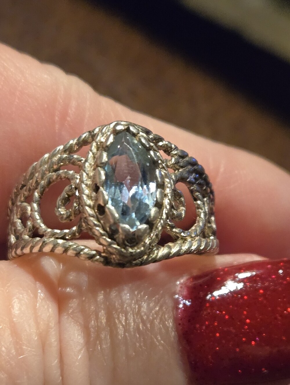 Baby Blue Topaz And 925 Sterling Silver Cable Rope Filigree Dec Birthstone Sz8